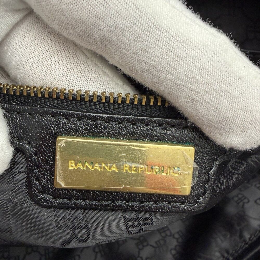 Banana Republic Handbag Black Genuine Leather Purse Doble Handle Classic Preppy - Picture 8 of 13